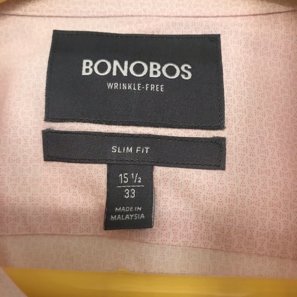 Men’s Bonobos Slim Fit Pink 100% Cotton Shirt - Size 15.5 / 33 - Picture 6 of 10